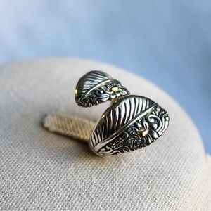 Sterling Silver Leaf & 18k Gold Accent Wrap Ring Size 8